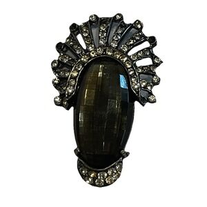 Vtg Russian Kokoshnik Stylized 2"Gray Gem Brooch CZECHOSLOVAKIA Bohemia Art Deco